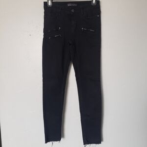 Zara Basic Denim Black Skinny Jeans Zipper Accent Size 2 Low Rise